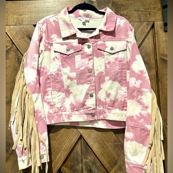 NWOT Peach Love California Tie Dye Fringe Jacket Sz L - Picture 4 of 16